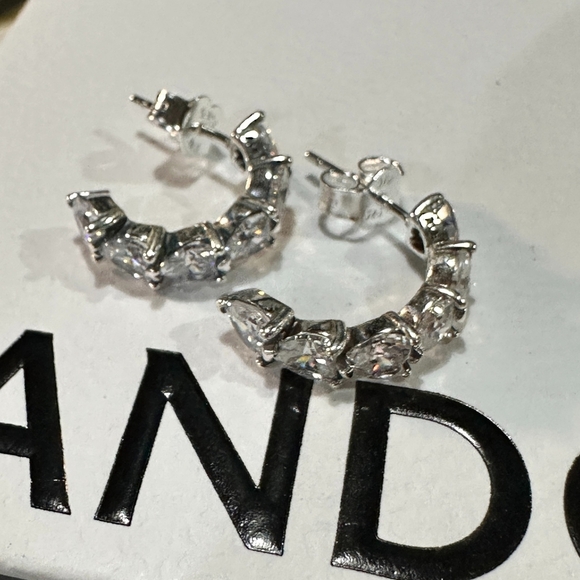 Authentic‎ PANDORA 925 Ale Sparkling Hearts Open Hoop Earrings 293657C01 - Picture 5 of 5